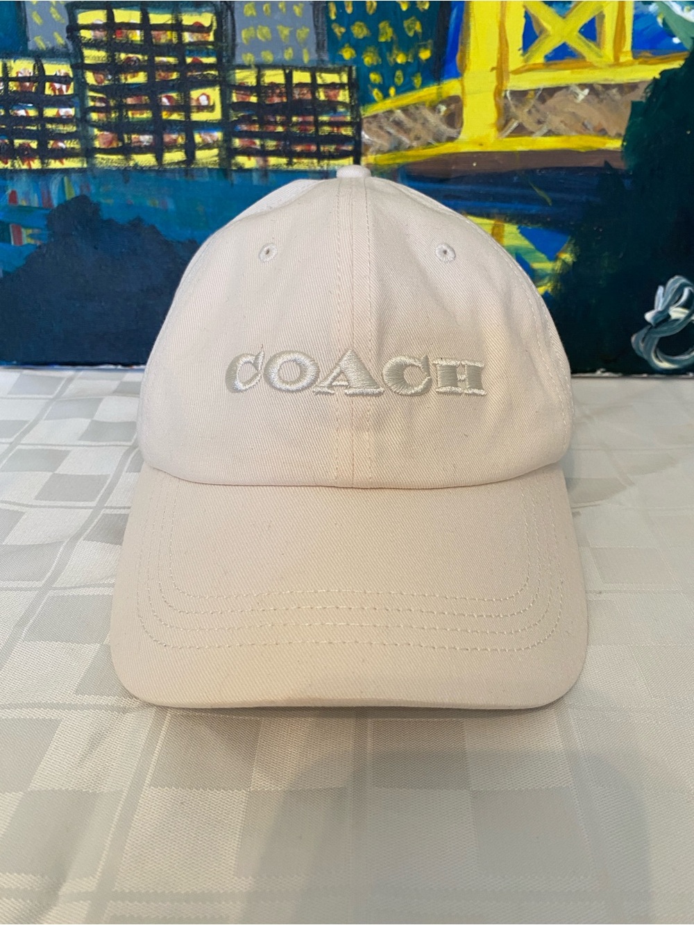 Coach Women's Embroidered Cream Ivory Logo Baseball Hat, OS